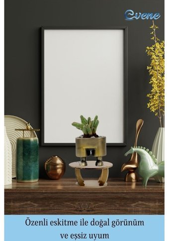 Evene Ahşap Ayaklı Beton Dekoratif Pantolon Model Saksı Altın Eskitme