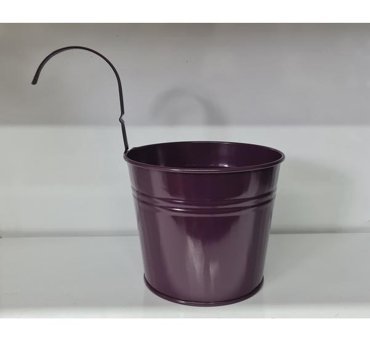 Feronya Metal Kulplu Balkon Saksısı Kova Mor