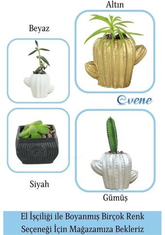 Evene Mini Sukulent Kaktüs Kaktüs Figür Model Saksı Gümüş