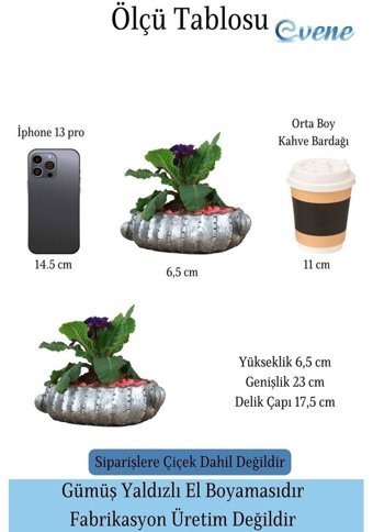 Evene Beton Eskitme Büyük Çiçek Saksı Gümüş