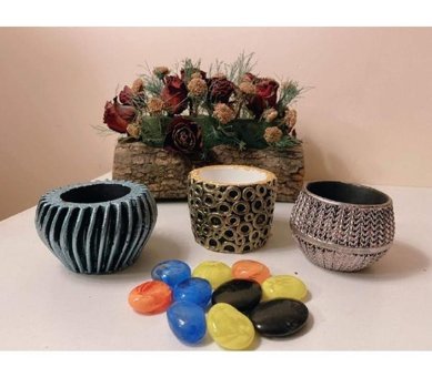 1001Fidan Polyester Sukulent 3 Adet Saksı