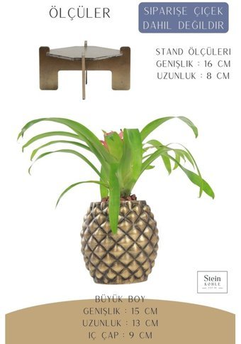 Evene Ayaklı Ahşap Büyük Boy Ananas Model Saksı Altın Eskitme