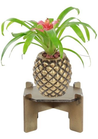 Evene Ayaklı Ahşap Büyük Boy Ananas Model Saksı Altın Eskitme