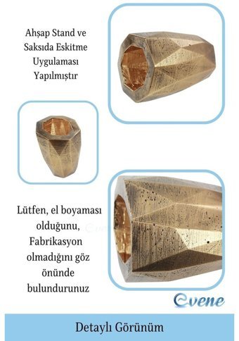 Evene Ahşap Ayaklı Beton Büyük Boy Uzun Poly Model Saksı Altın Eskitme