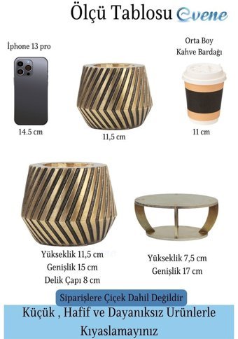 Evene Ahşap Ayaklı Beton Büyük Boy Dişli Model Saksı Altın Eskitme