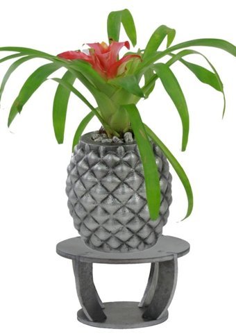 Evene Ahşap Ayaklı Beton Saksı Büyük Boy Ananas Model Saksı Gümüş Eskitme