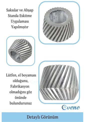 Evene Ahşap Ayaklı Beton Büyük Boy Set 2 Adet Dişli Model Saksı Gümüş Eskitme