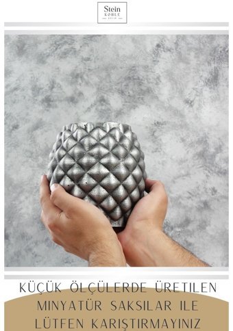Evene Büyük Boy Ananas Model Saksı Gümüş Eskitme