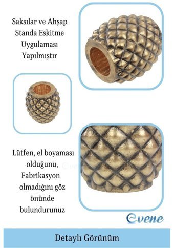 Evene Ahşap Ayaklı Beton Büyük Boy Set 2 Adet Ananas Model Saksı Altın Eskitme