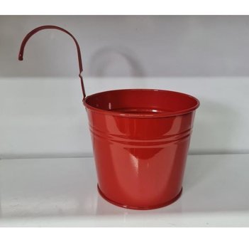 Feronya Metal Kulplu Balkon Kova Saksı Kırmızı