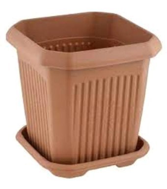 Hako 10 Adet Plastik 4 lt Kare Çiçek Saksısı Kahverengi