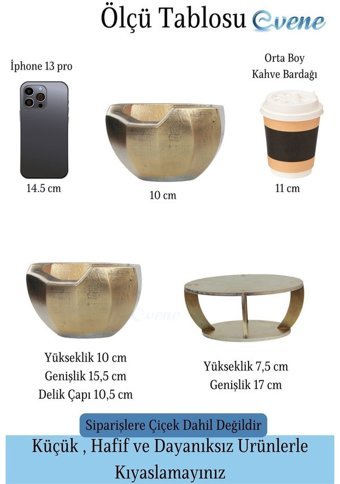 Evene Ahşap Ayaklı Beton Büyük Boy Önü Açık Model Saksı Altın Eskitme