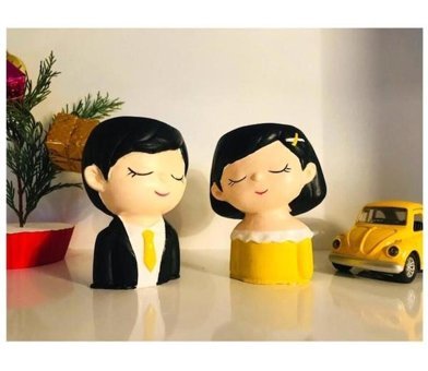Florada Özel El Yapımı 2 Adet Kız Erkek Figürlü Sukulent Saksı