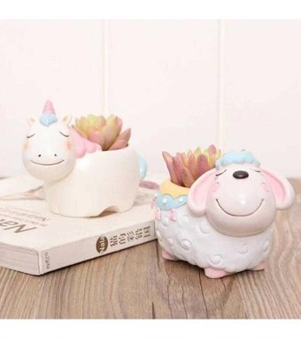 Florada Unicorn ve Arkadaşları 3 Adet Sevimli Sukulent Kaktüs Saksı