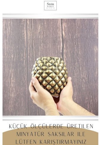 Evene Büyük Boy Ananas Model Saksı Altın Eskitme