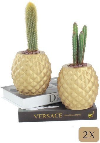 Evene Büyük Boy 2 Adet Ananas Model Saksı Altın