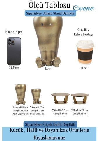 Evene Ahşap Ayaklı Beton 2 Adet Büyük Boy Set Havuç Model Saksı Altın Eskitme