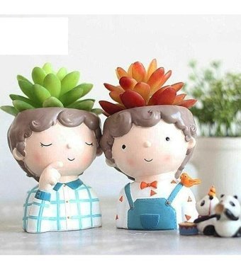 Florada 8 Adet El Yapımı Sevimli Kız Erkek Figürlü Sukulent Saksı