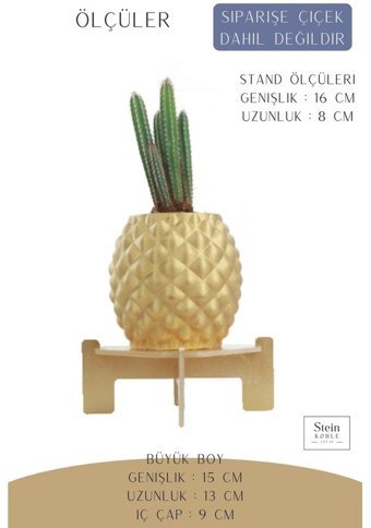 Evene Ayaklı Ahşap Büyük Boy 1 Adet Ananas Model Saksı Altın
