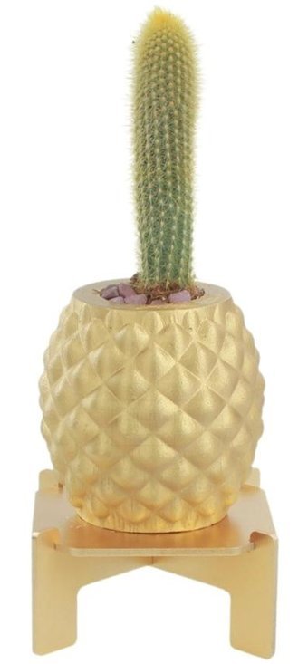 Evene Ayaklı Ahşap Büyük Boy 1 Adet Ananas Model Saksı Altın