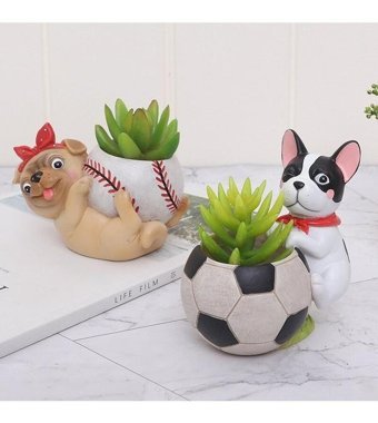 Florada Köpek Dostlarım Dekoratif 2 Adet Sukulent ve Kaktüs Saksı