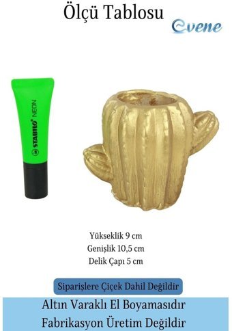 Evene Mini Sukulent Kaktüs Figür Model Saksı Altın