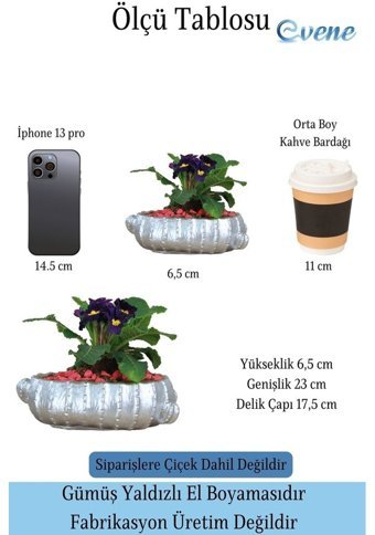Evene Beton Büyük Boy Model 3 Saksı Gümüş