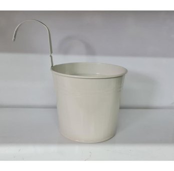 Feronya Metal Kulplu Balkon Saksısı Kova Krem