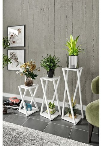 Kuzey Moda Home Çiçeklik 3 Adet Saksı Beyaz