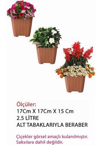 Montesev 2.5 lt Kare 3 Adet Saksı