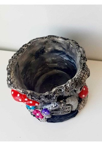 Florada Dekoratif 7 Cüceler Evi Orta Boy Beton Doğal Retro Boyalı Saksı Çok Renkli