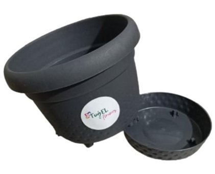 Tuğel Flowers Inci Saksı No:2 Plastik Saksı Antrasit 2.2 lt