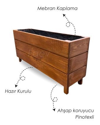 Faev Ahşap Dekoratif Büyük Boy Saksı Ceviz Rengi