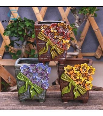 Florada Yeni Dekoratif Retro Eskitme 3 Adet Sukulent ve Kaktüs Saksı Çok Renkli
