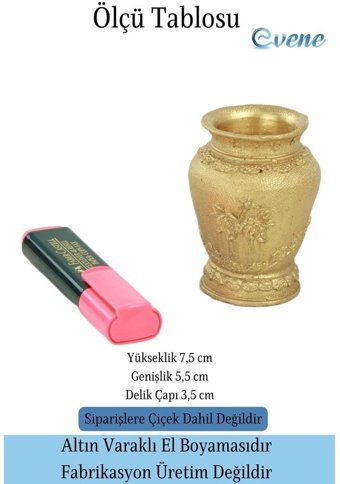 Evene Mini Çiçek Küçük Sukulent Kaktüs Desenli Vazo Model Saksı Altın