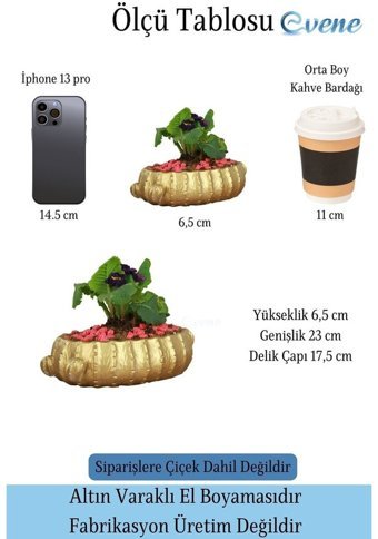 Evene Beton Çiçek Saksı Altın
