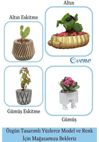 Evene Beton Çiçek Saksı Altın