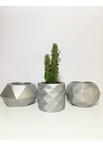 Potart Beton 3 Adet Sukulent Saksı Gümüş