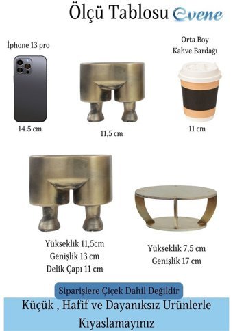 Evene Ahşap Ayaklı Beton Büyük Boy Pantolon Model Saksı Altın Eskitme