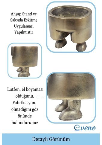 Evene Ahşap Ayaklı Beton Büyük Boy Pantolon Model Saksı Altın Eskitme