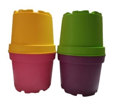 Tuğel Flowers 8 Adet Çok Renkli Plastik 2 Adet Alt Tabaksız Saksı