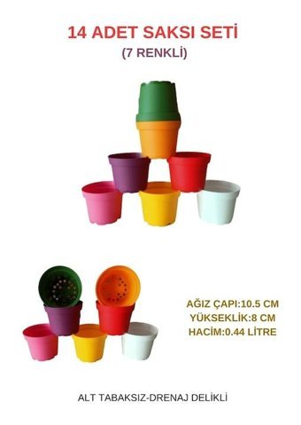 Tuğel Flowers 14 Adet Çok Renkli Plastik Saksı Alt Tabaksız