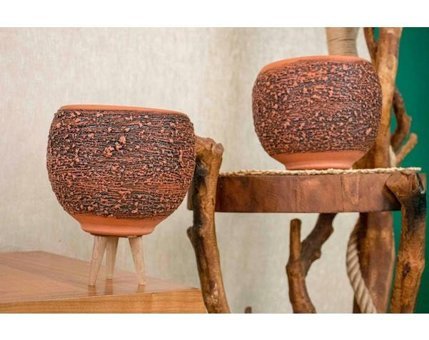 Biev Toprak Ahşap Ayaklı Püskürtme Model Terracota İkili Saksı Çok Renkli