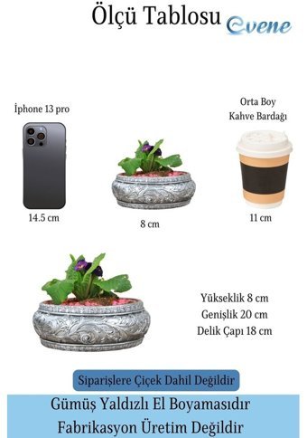 Evene Çiçek Saksısı Beyaz Büyük Beton Model Saksı Gümüş Eskitme