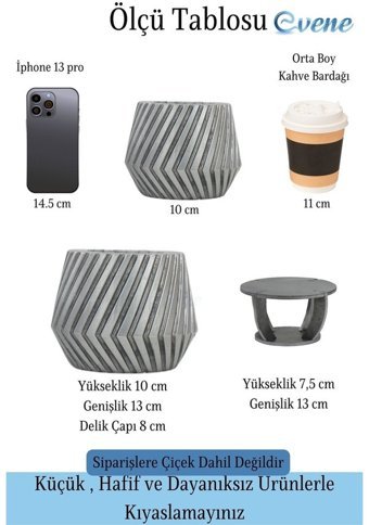 Evene Ahşap Ayaklı Beton Dekoratif Dişli Model Saksı Gümüş Eskitme
