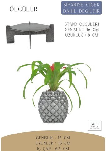 Evene Ayaklı Ahşap Büyük Boy Ananas Model Saksı Gümüş Eskitme