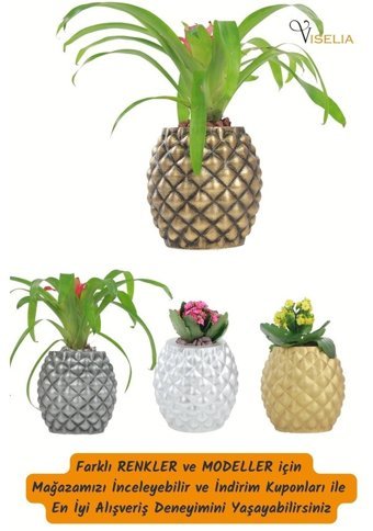 Evene Dekoratif Büyük Ananas Model Saksı Altın Eskitme
