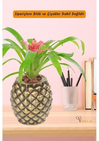 Evene Dekoratif Büyük Ananas Model Saksı Altın Eskitme