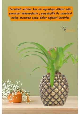 Evene Dekoratif Büyük Ananas Model Saksı Altın Eskitme