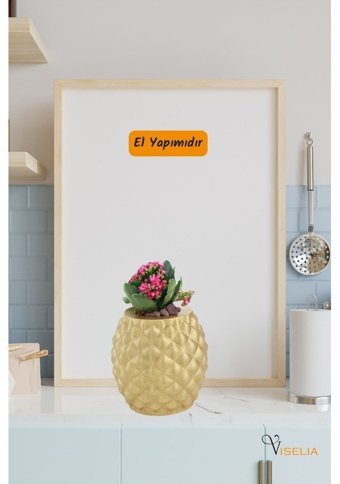 Evene Dekoratif Büyük Ananas Model Saksı Altın